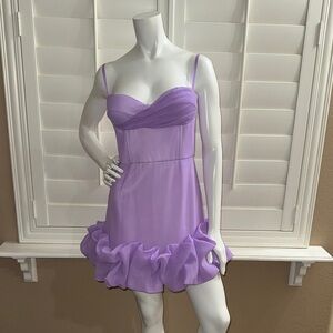 Post Meridiem Draped Ruffle Mini Bustier Dress Lavender